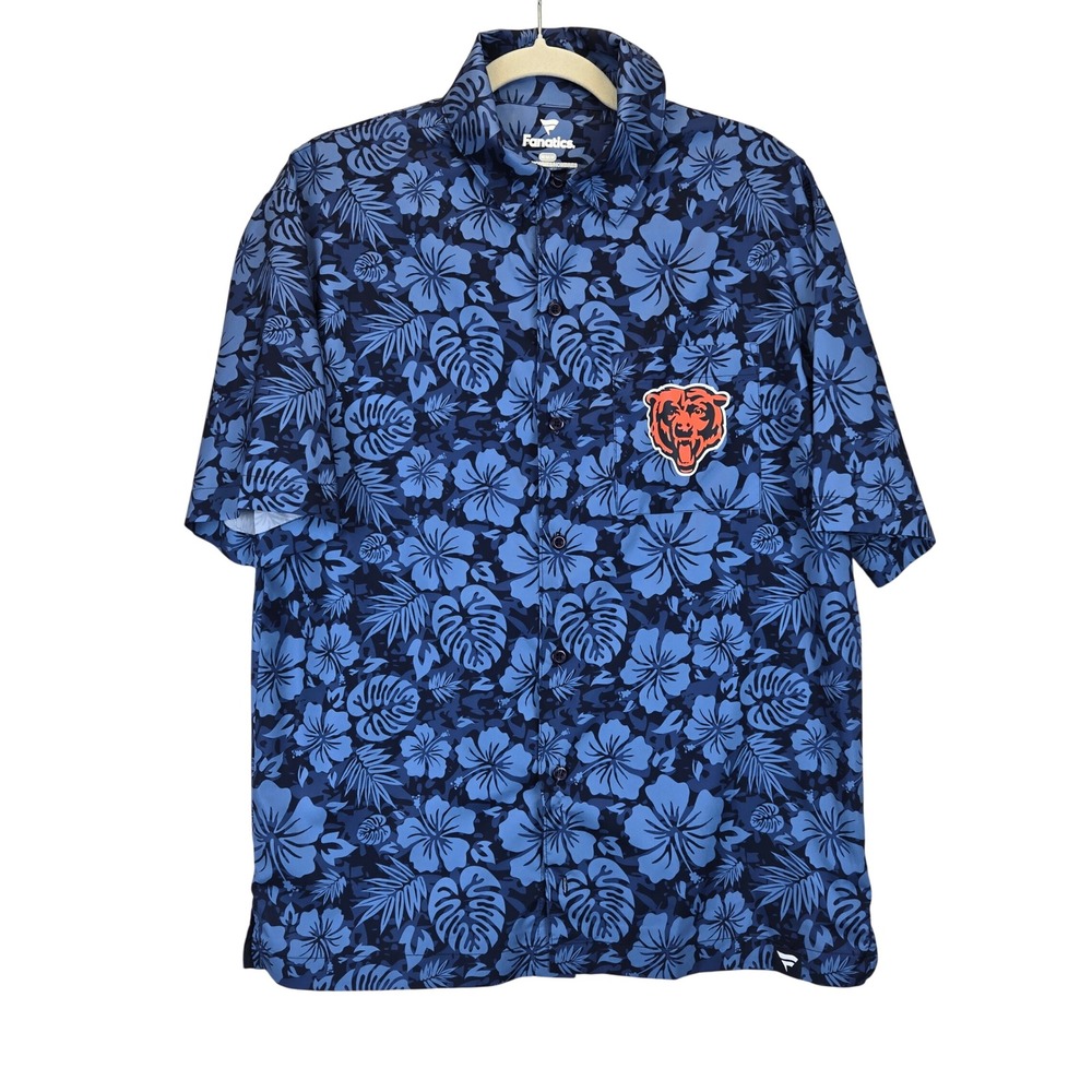 Fanatics Chicago Bears Hawaiian Button Up Shirt Mens Medium Blue Floral Football